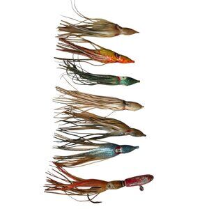 Offshore Squid Angler Fishing Lure Skirt Set of 6 & 1 Big Game Lure Bullet VTG